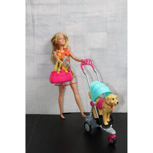 Vintage Barbie Doll Set With Pet Dog And Stroller